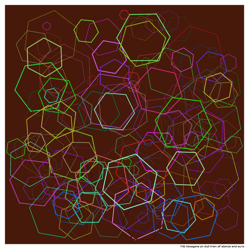 145 hexagons on dull linen of silence and aura