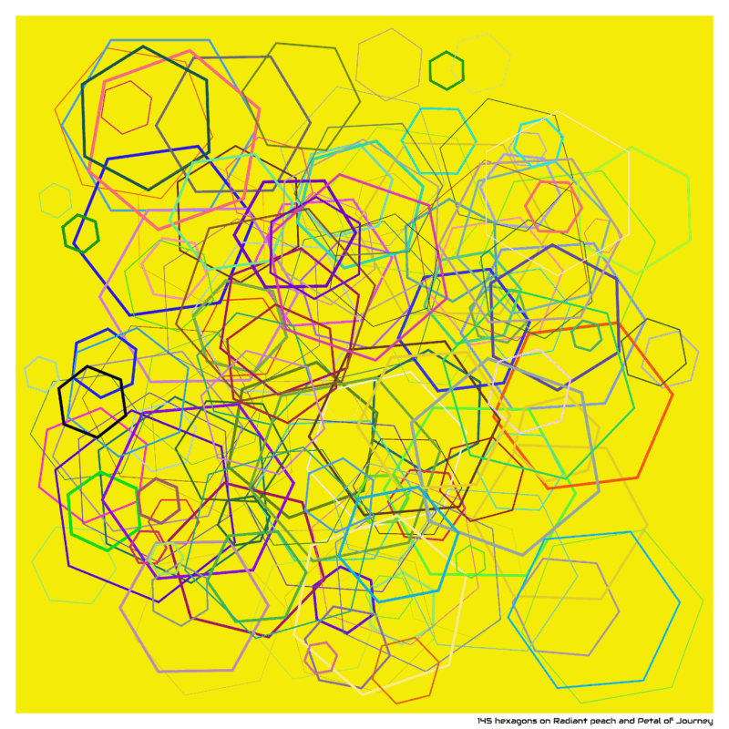 145 hexagons on Radiant peach and Petal of Journey