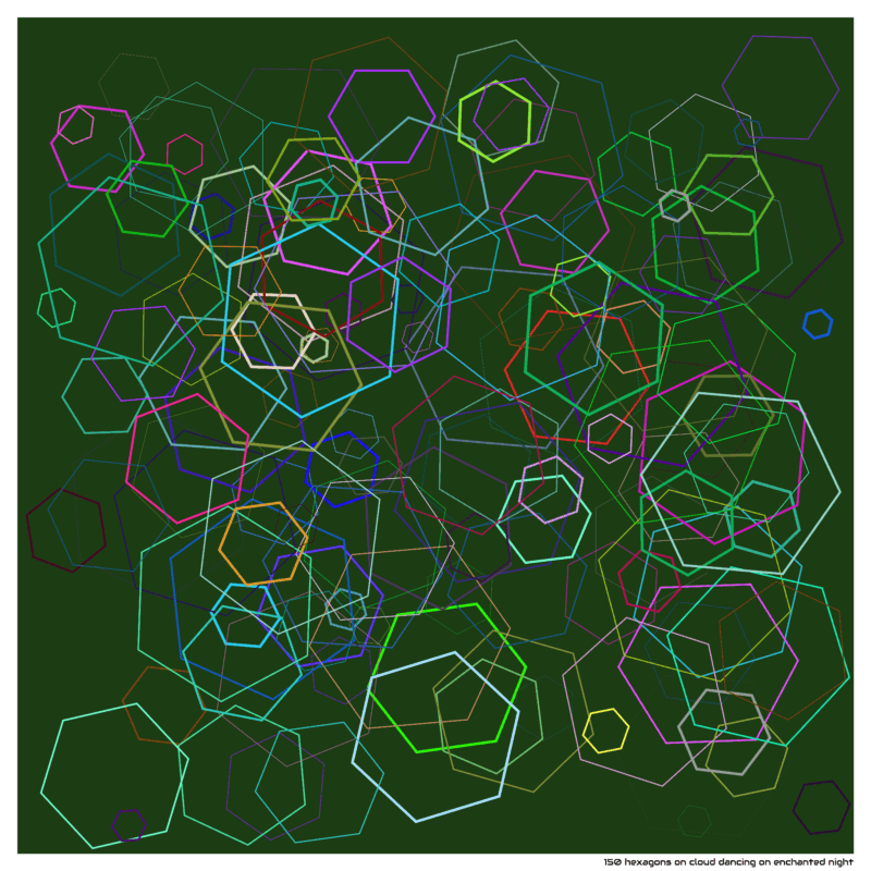 150 hexagons on cloud dancing on enchanted night