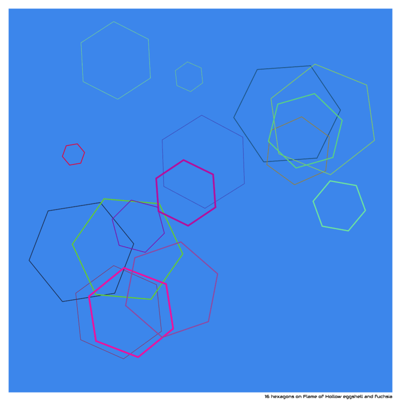 16 hexagons on Flame of Hollow eggshell and fuchsia