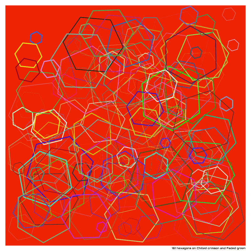 161 hexagons on Chilled crimson and Faded green