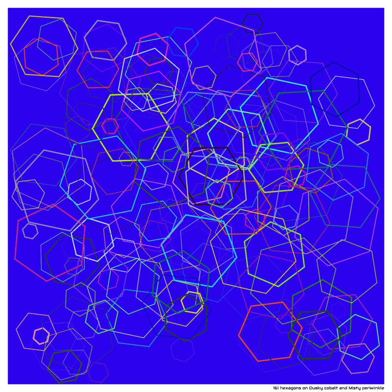 161 hexagons on Dusky cobalt and Misty periwinkle
