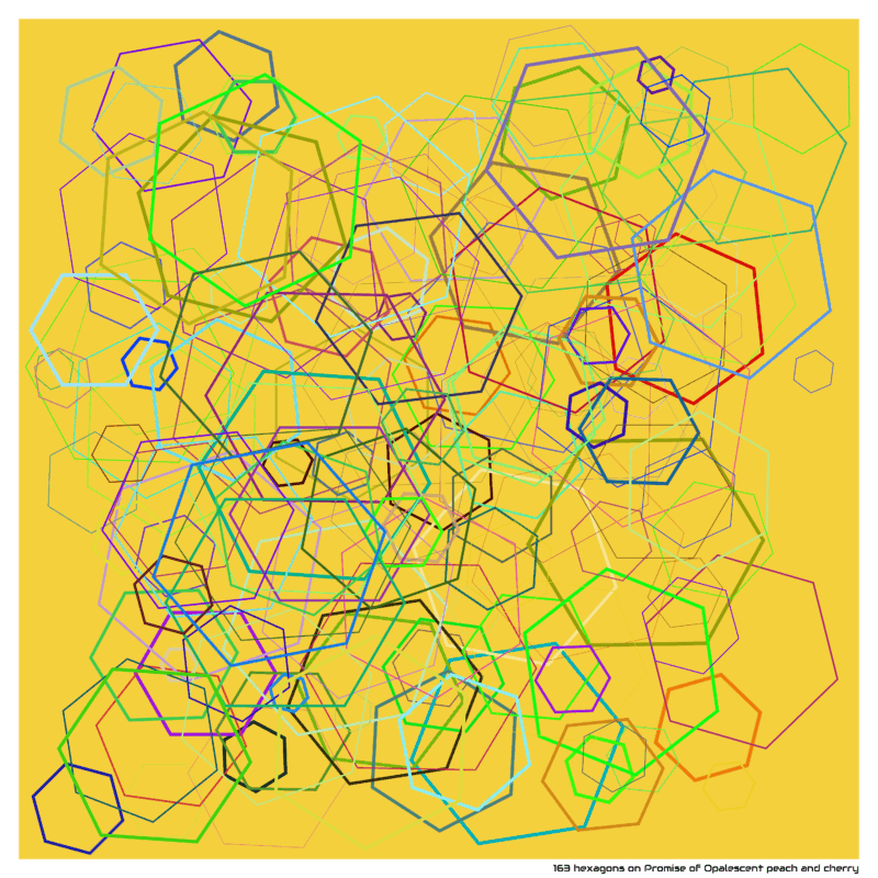 163 hexagons on Promise of Opalescent peach and cherry