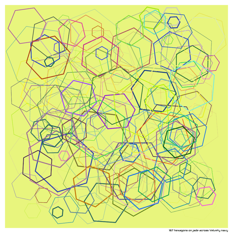 167 hexagons on jade across Velvety navy