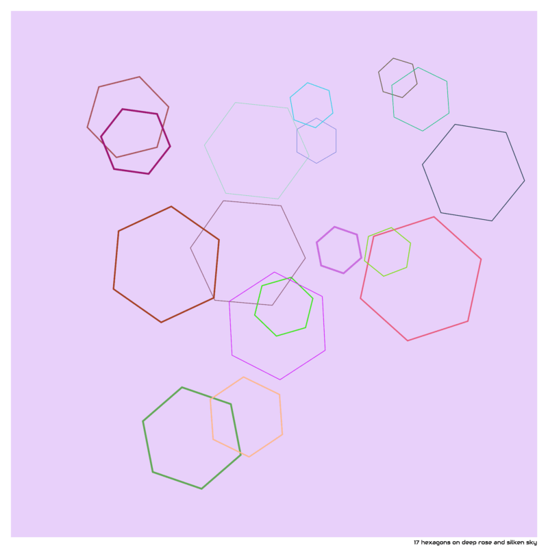 17 hexagons on deep rose and silken sky