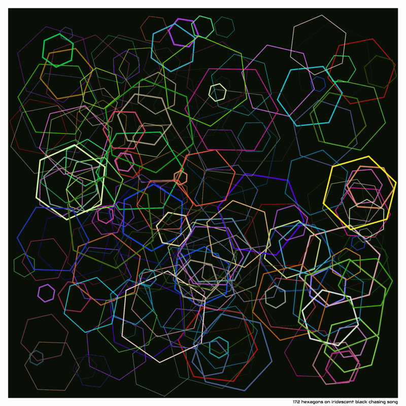 172 hexagons on iridescent black chasing song