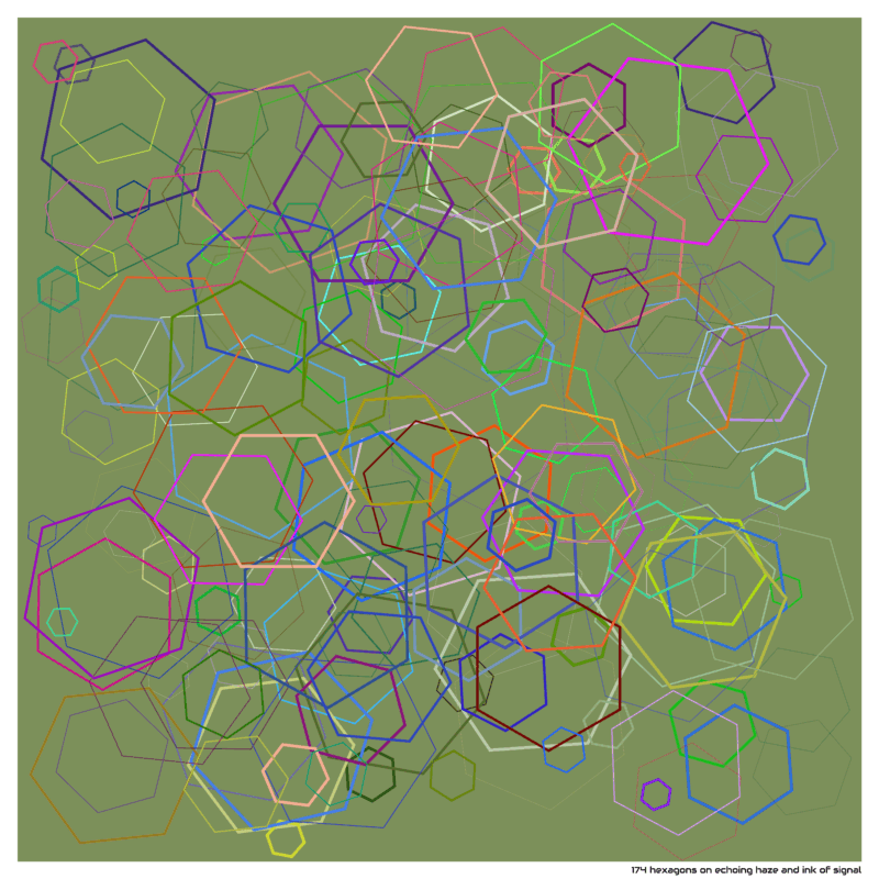 174 hexagons on echoing haze and ink of signal