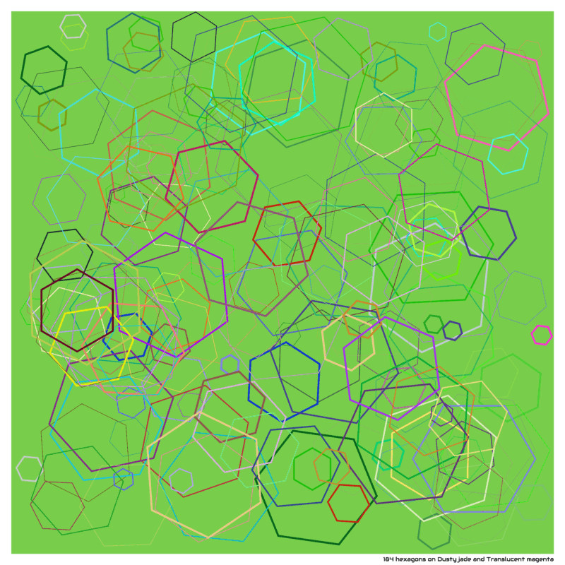 184 hexagons on Dusty jade and Translucent magenta