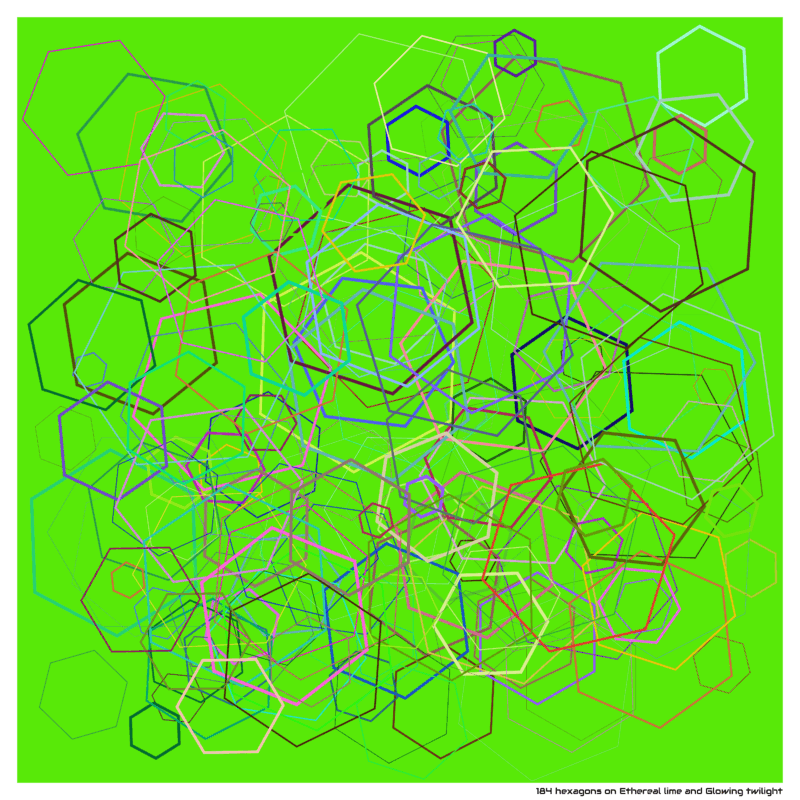 184 hexagons on Ethereal lime and Glowing twilight