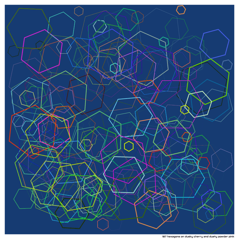 187 hexagons on dusky cherry and dusty powder pink