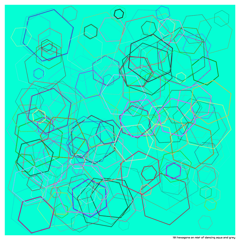 191 hexagons on mist of dancing aqua and grey