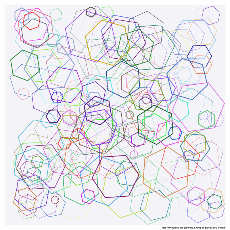 192 hexagons on glowing ivory of petal and bloom