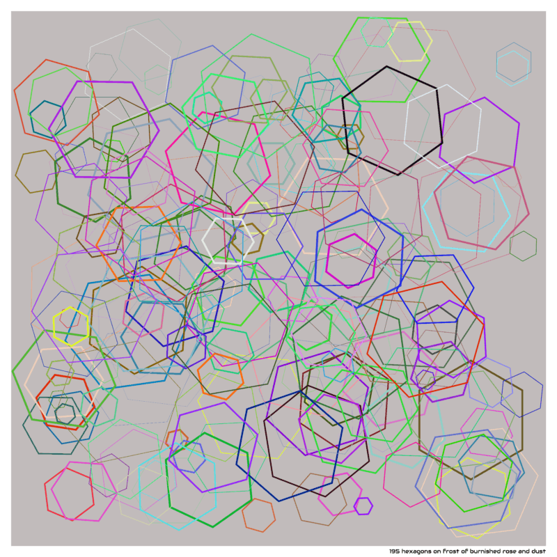195 hexagons on frost of burnished rose and dust