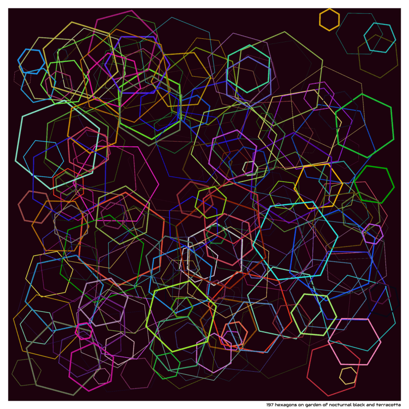 197 hexagons on garden of nocturnal black and terracotta