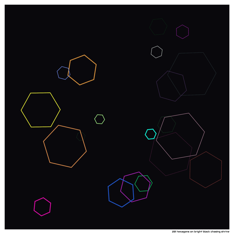 20 hexagons on bright black chasing shrine