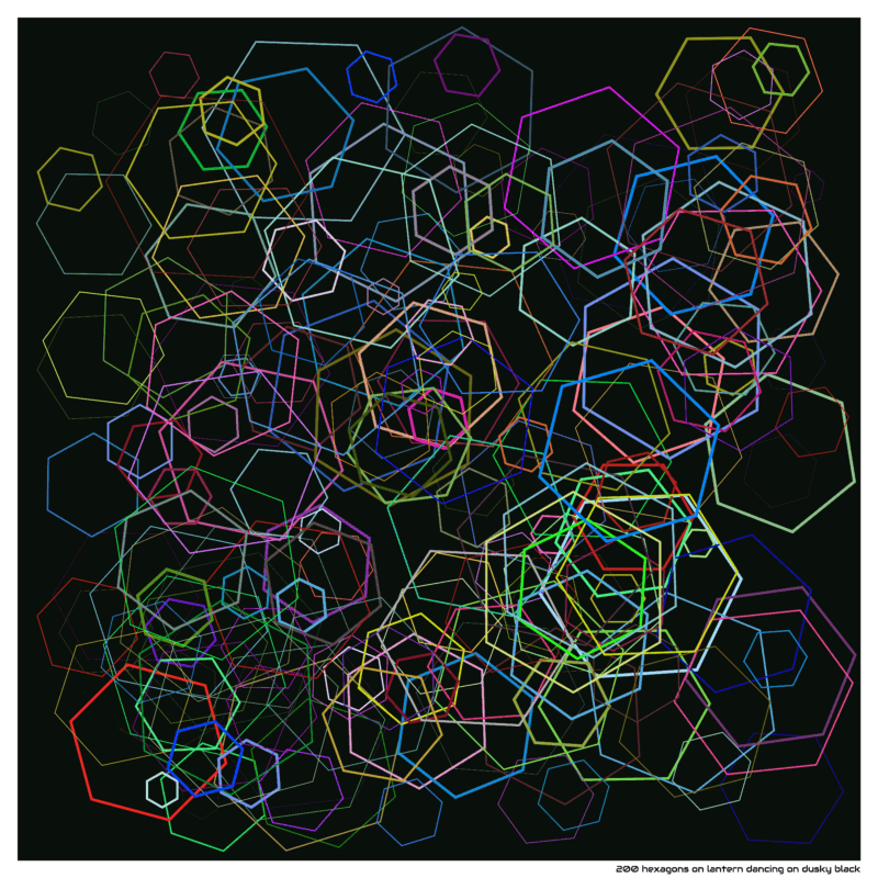 200 hexagons on lantern dancing on dusky black