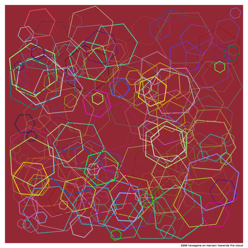 200 hexagons on maroon towards the cloud