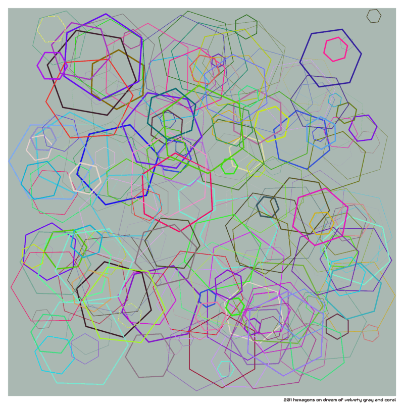 201 hexagons on dream of velvety gray and coral