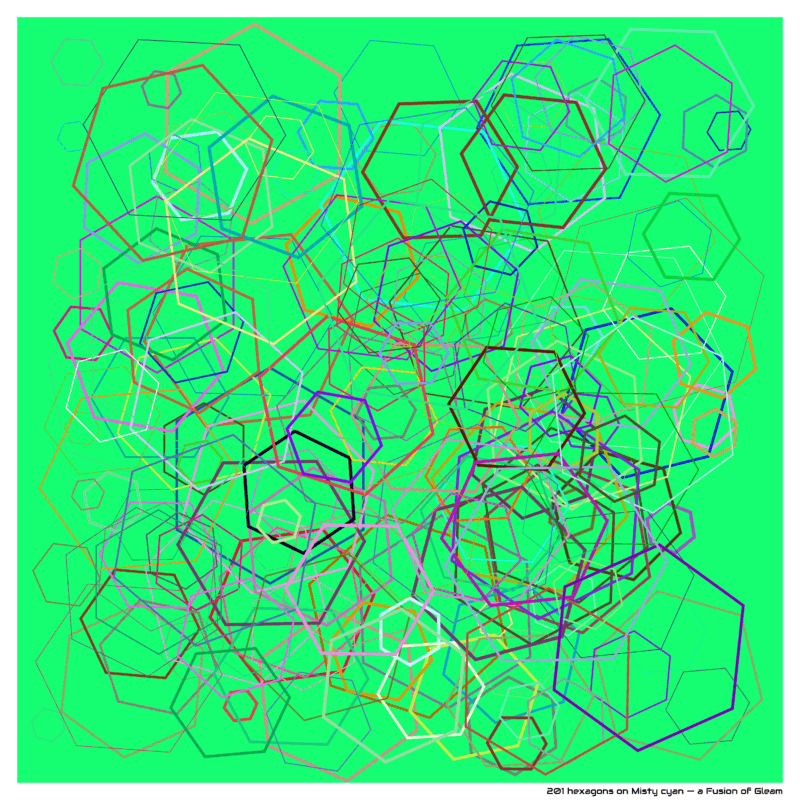 201 hexagons on Misty cyan — a Fusion of Gleam