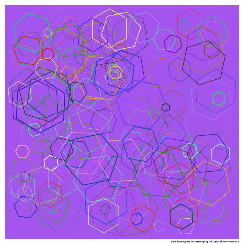 202 hexagons on Emerging ink and Silken emerald