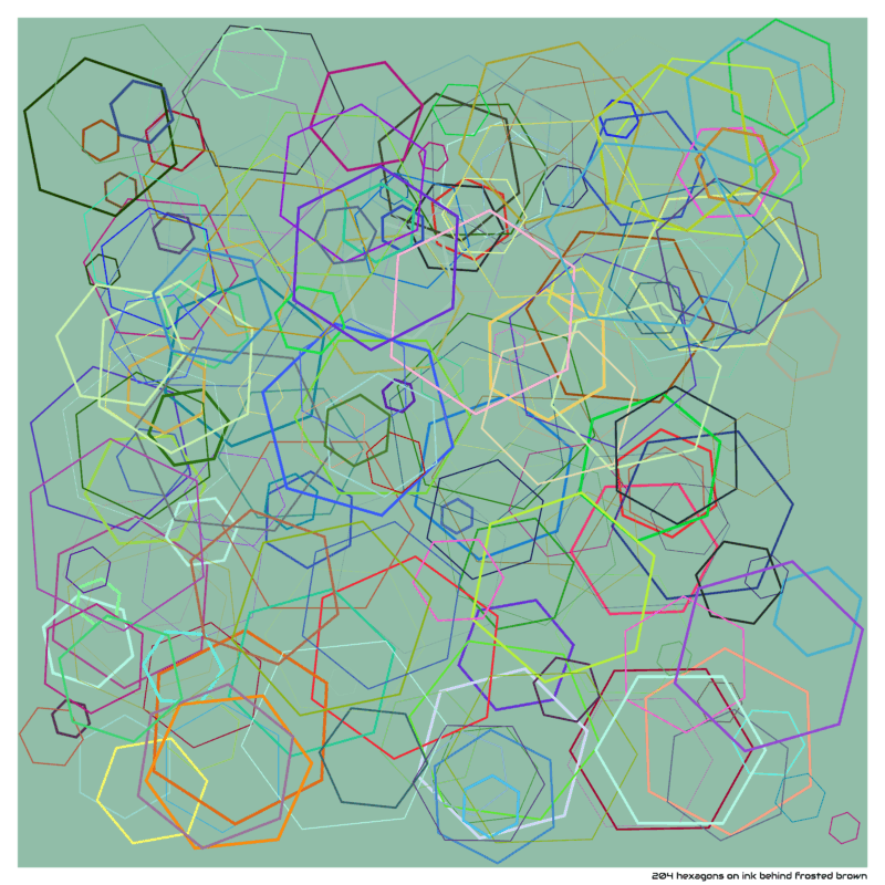 204 hexagons on ink behind frosted brown