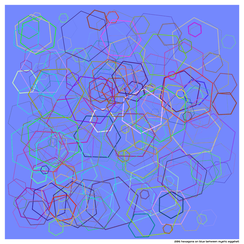 206 hexagons on blue between mystic eggshell