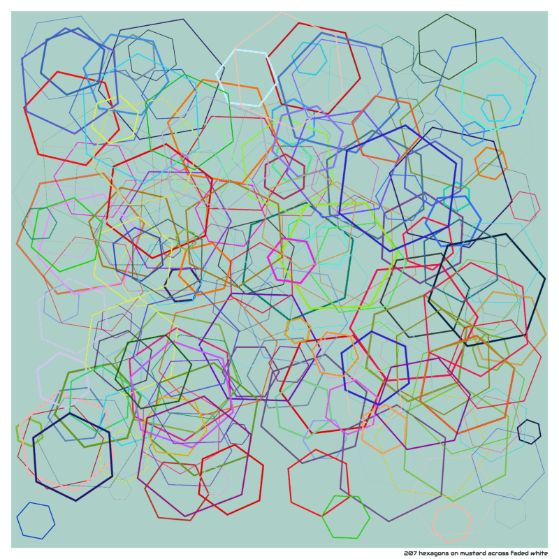207 hexagons on mustard across faded white