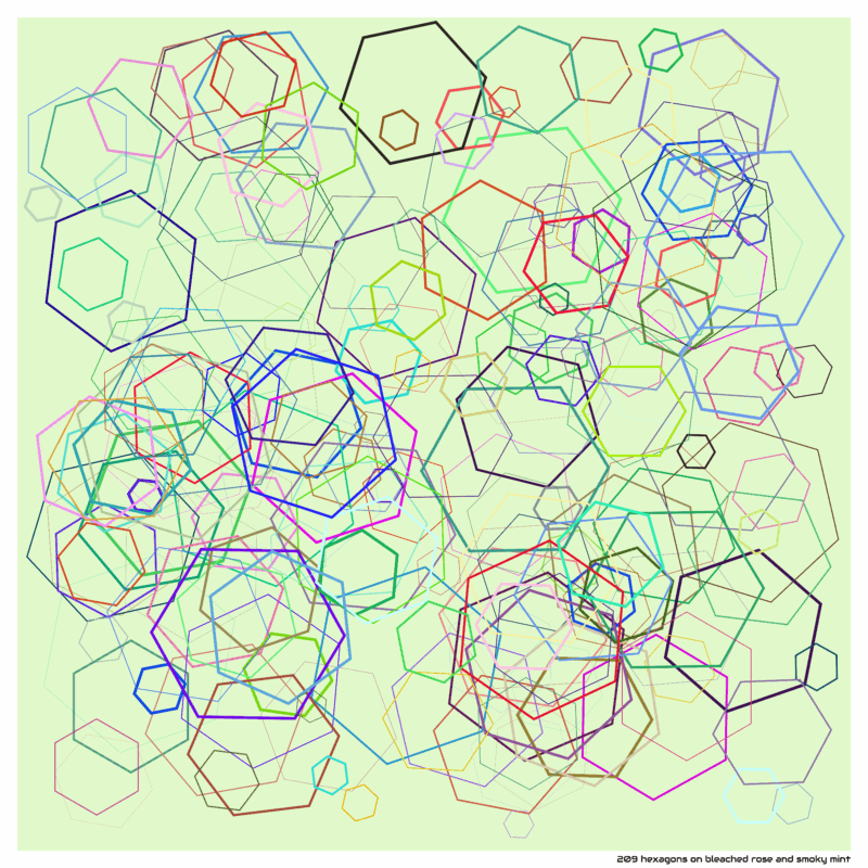 209 hexagons on bleached rose and smoky mint