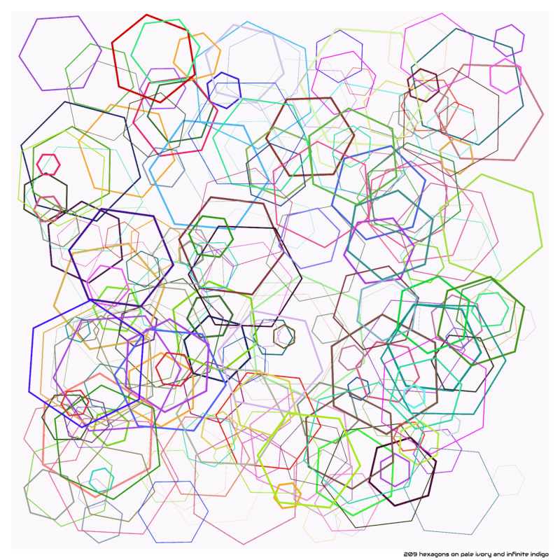 209 hexagons on pale ivory and infinite indigo