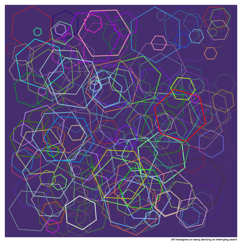 211 hexagons on song dancing on emerging peach