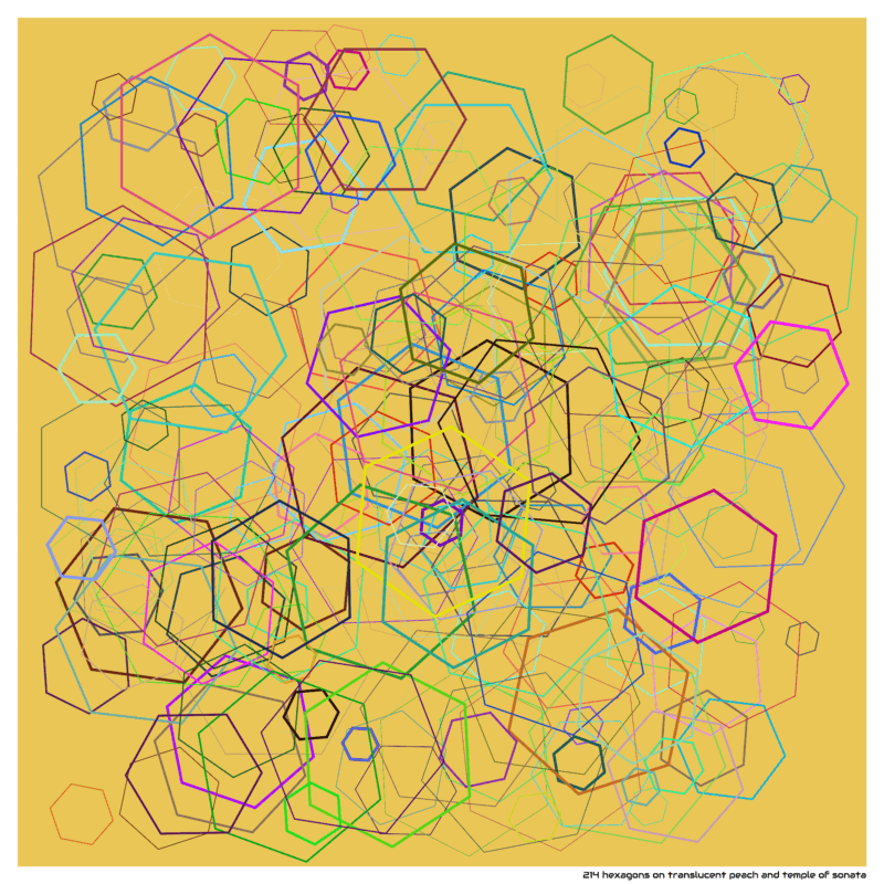 214 hexagons on translucent peach and temple of sonata