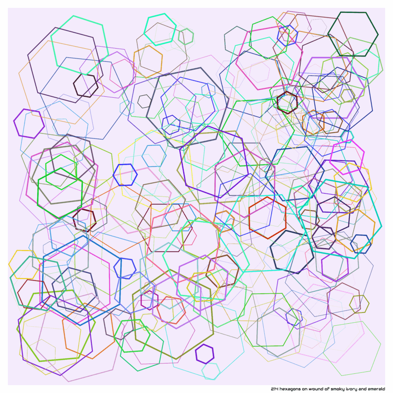 214 hexagons on wound of smoky ivory and emerald