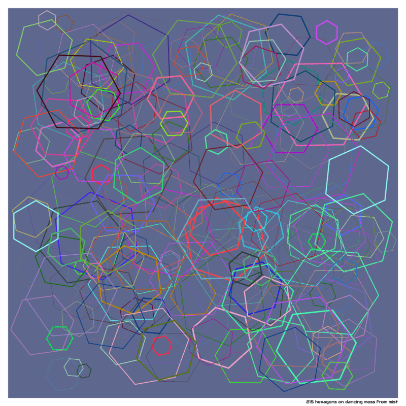215 hexagons on dancing moss from mist
