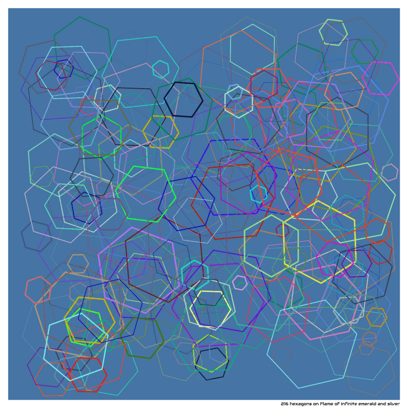 216 hexagons on Flame of Infinite emerald and silver