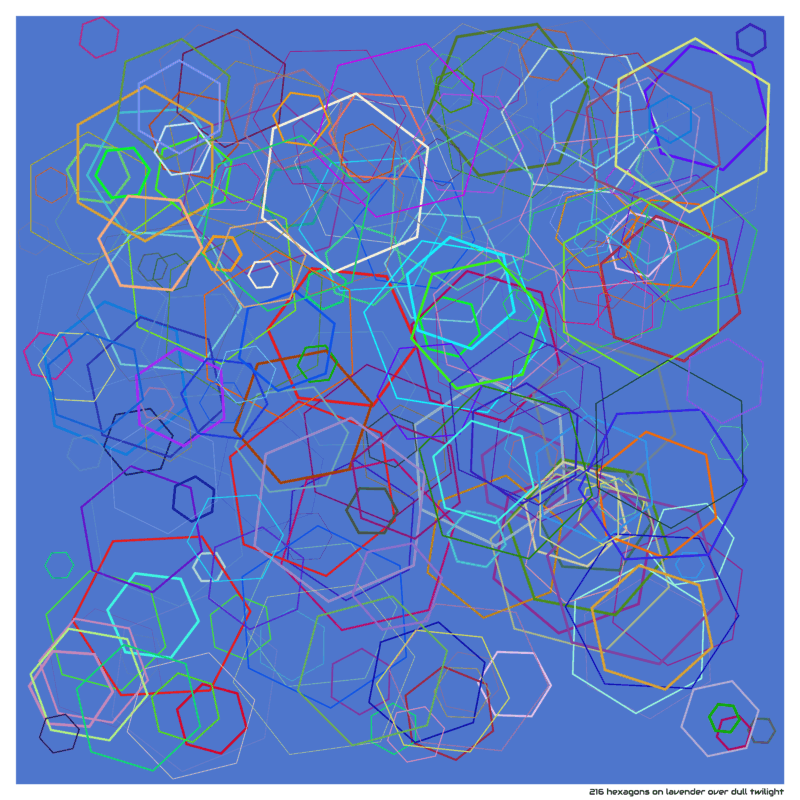 216 hexagons on lavender over dull twilight