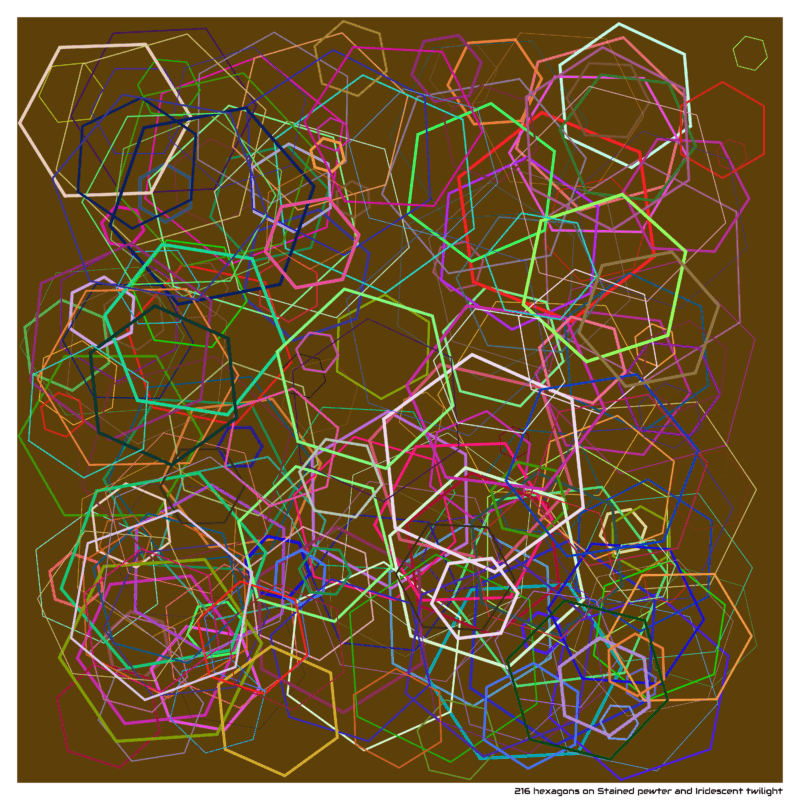 216 hexagons on Stained pewter and Iridescent twilight