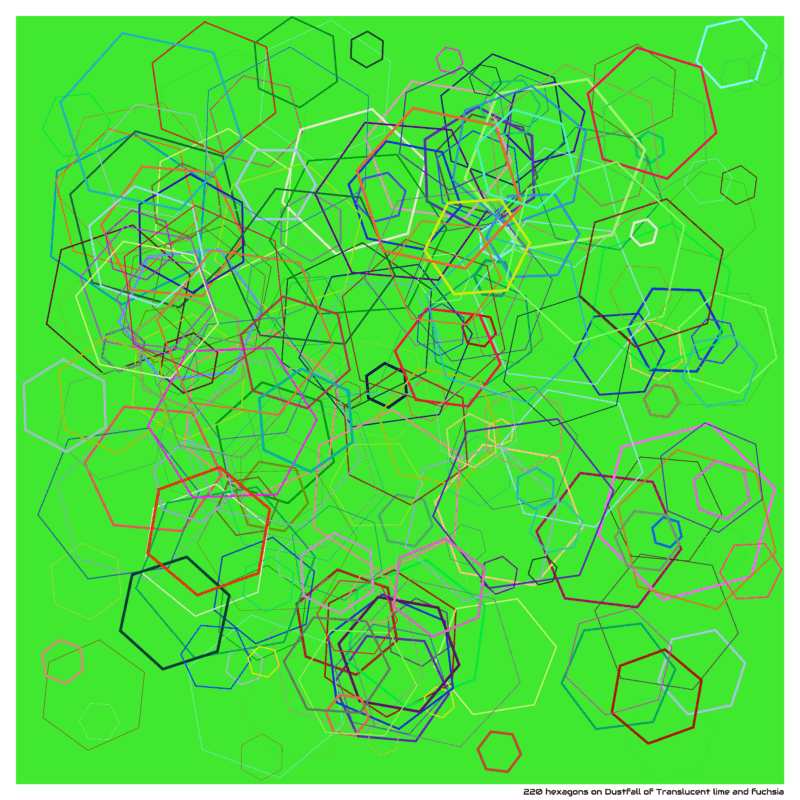 220 hexagons on Dustfall of Translucent lime and fuchsia