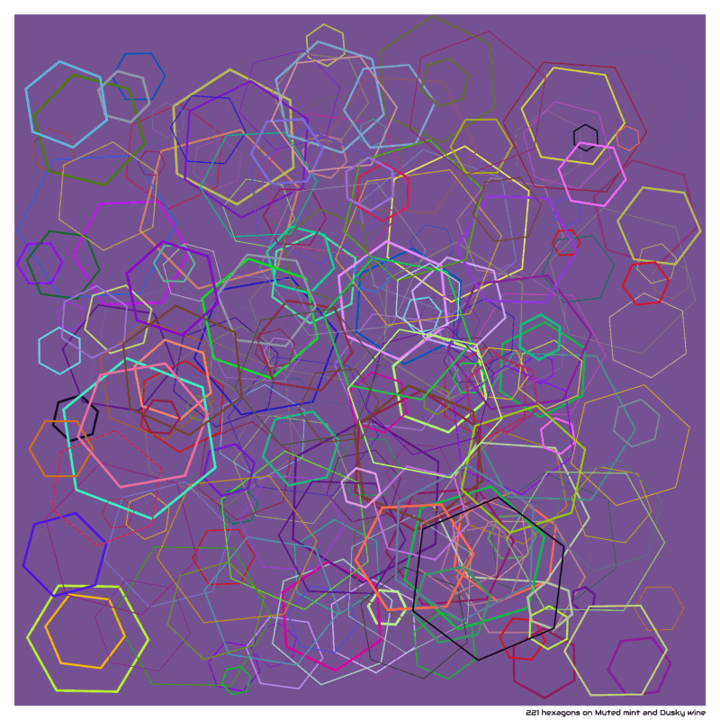 221 hexagons on Muted mint and Dusky wine