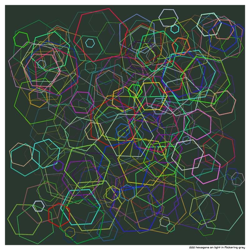 222 hexagons on light in flickering gray