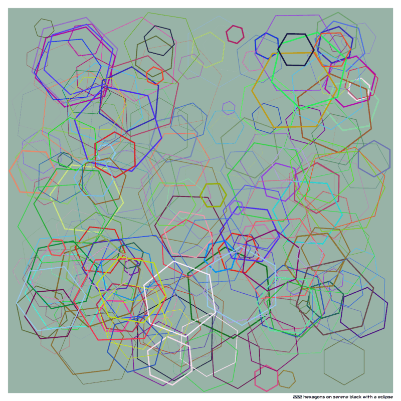 222 hexagons on serene black with a eclipse