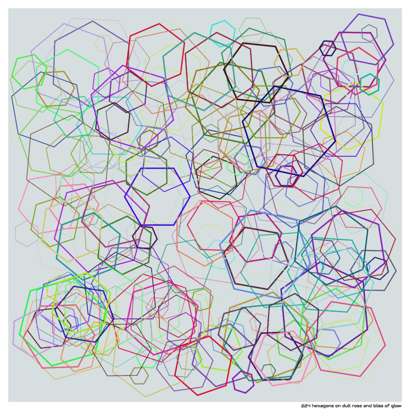 224 hexagons on dull rose and bliss of glow