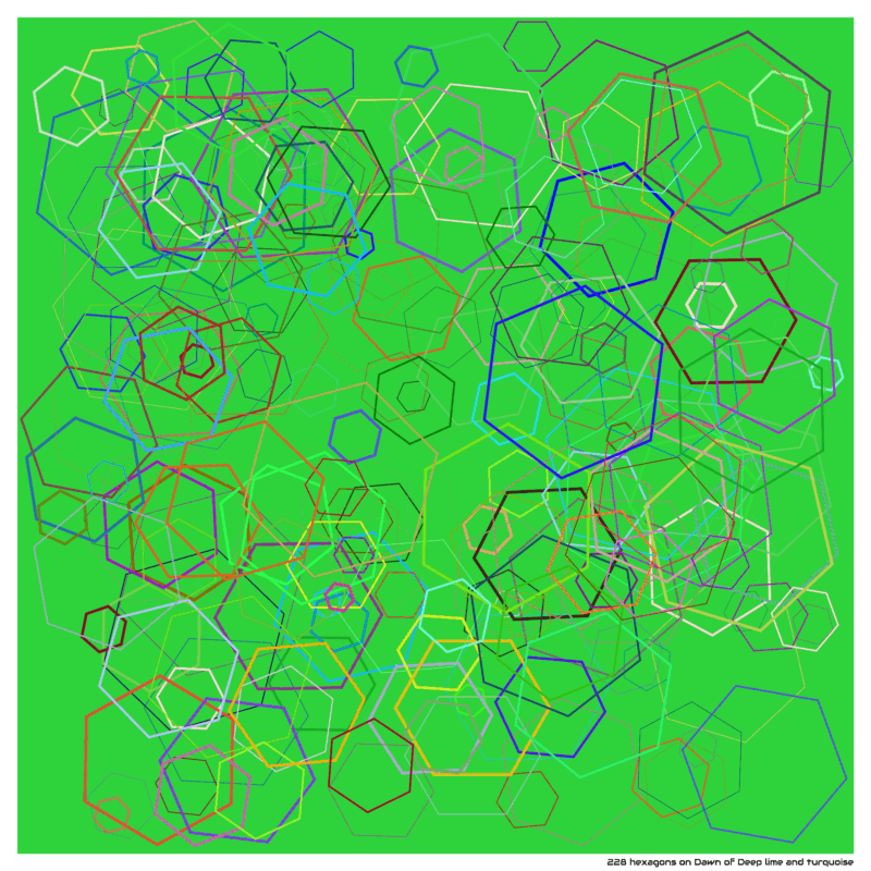 228 hexagons on Dawn of Deep lime and turquoise