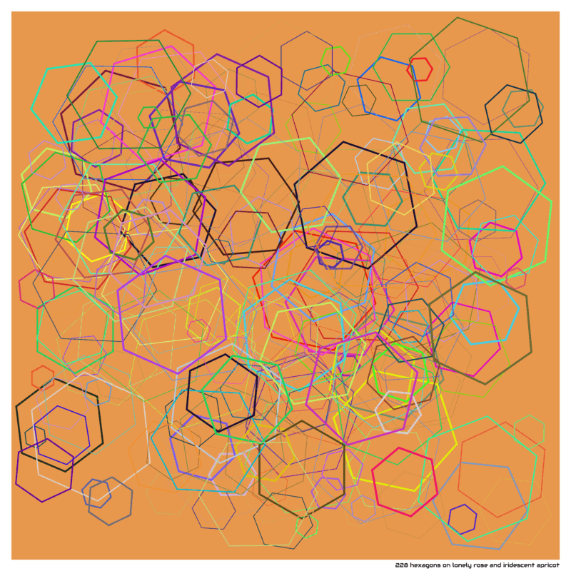 228 hexagons on lonely rose and iridescent apricot