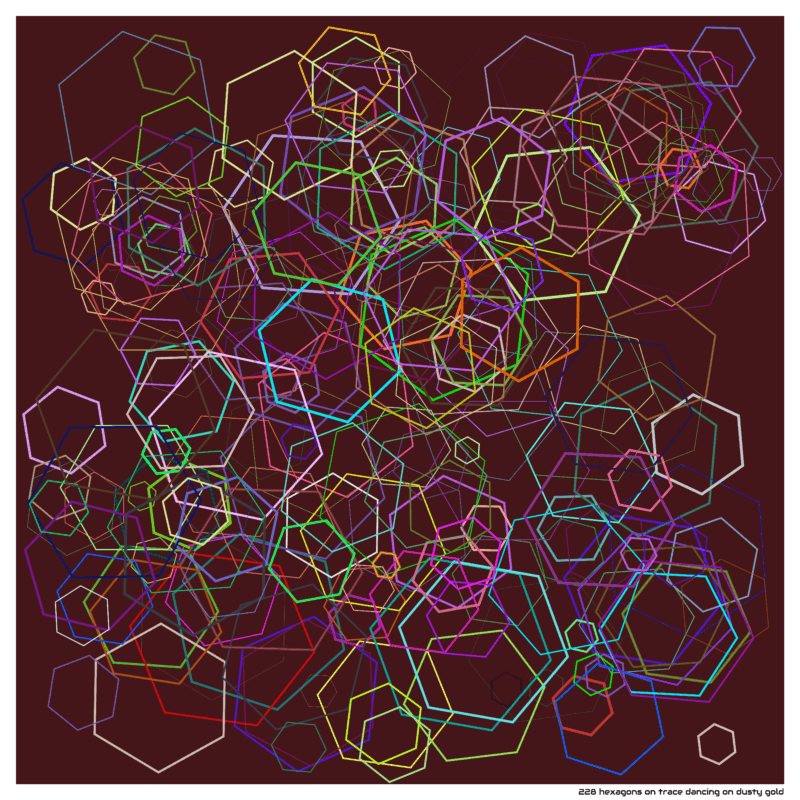 228 hexagons on trace dancing on dusty gold