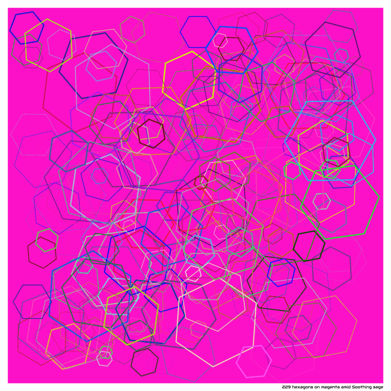 229 hexagons on magenta amid Soothing sage