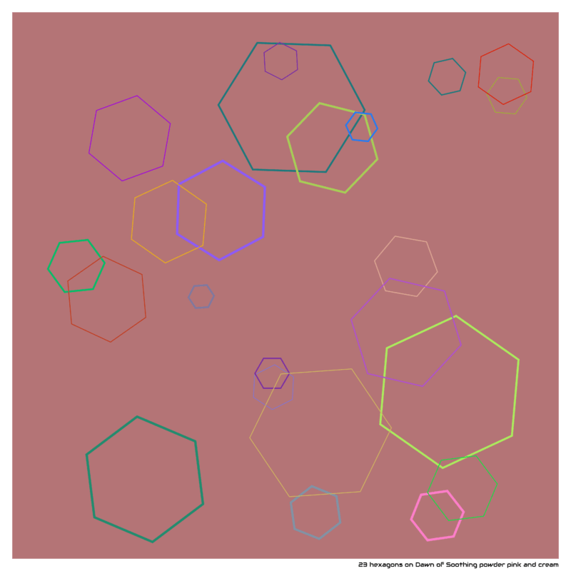 23 hexagons on Dawn of Soothing powder pink and cream