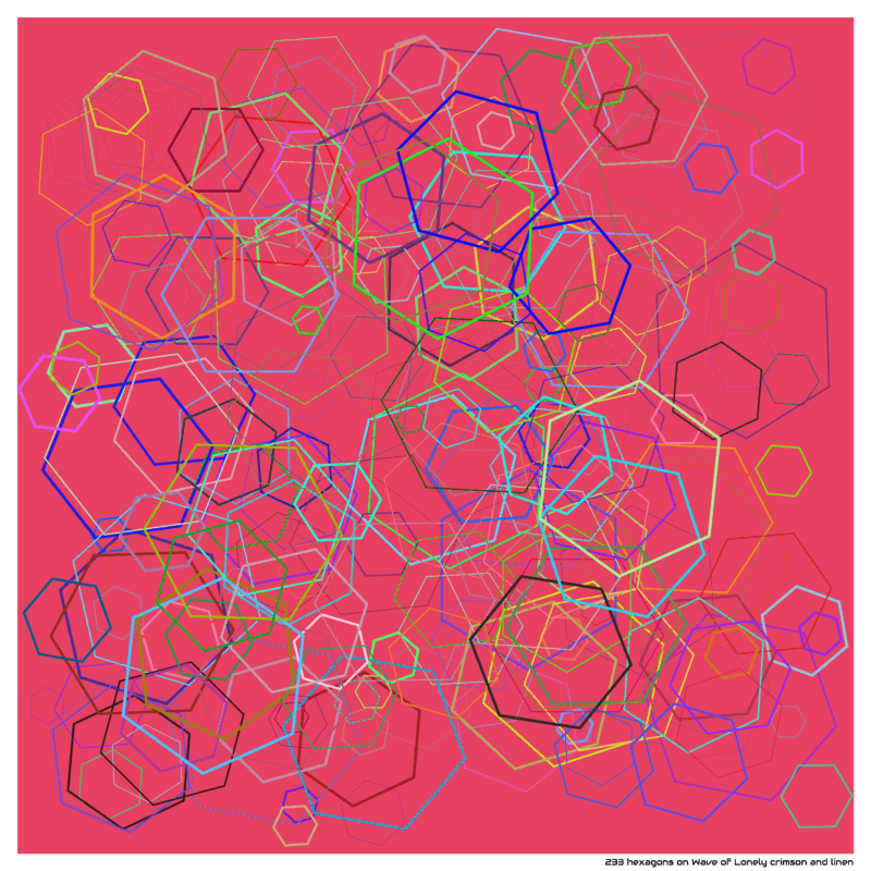 233 hexagons on Wave of Lonely crimson and linen