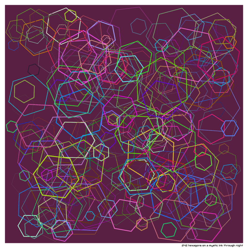 242 hexagons on a mystic ink through night