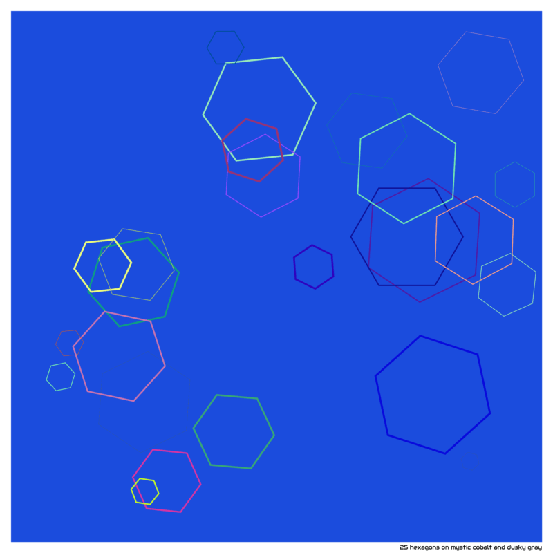 25 hexagons on mystic cobalt and dusky gray
