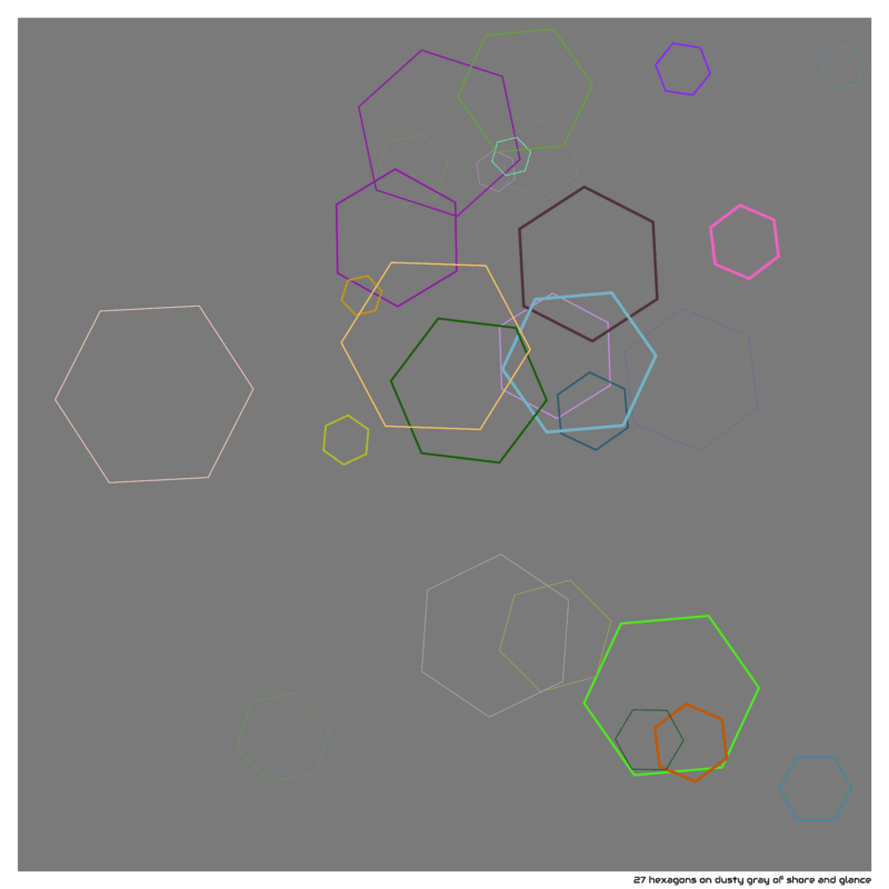 27 hexagons on dusty gray of shore and glance